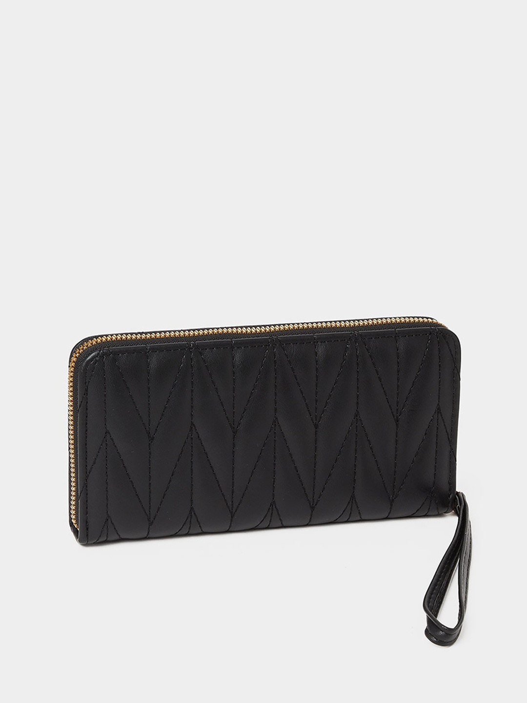 

Styli Women Woven Design Zip Around Quilted Wallet, Black