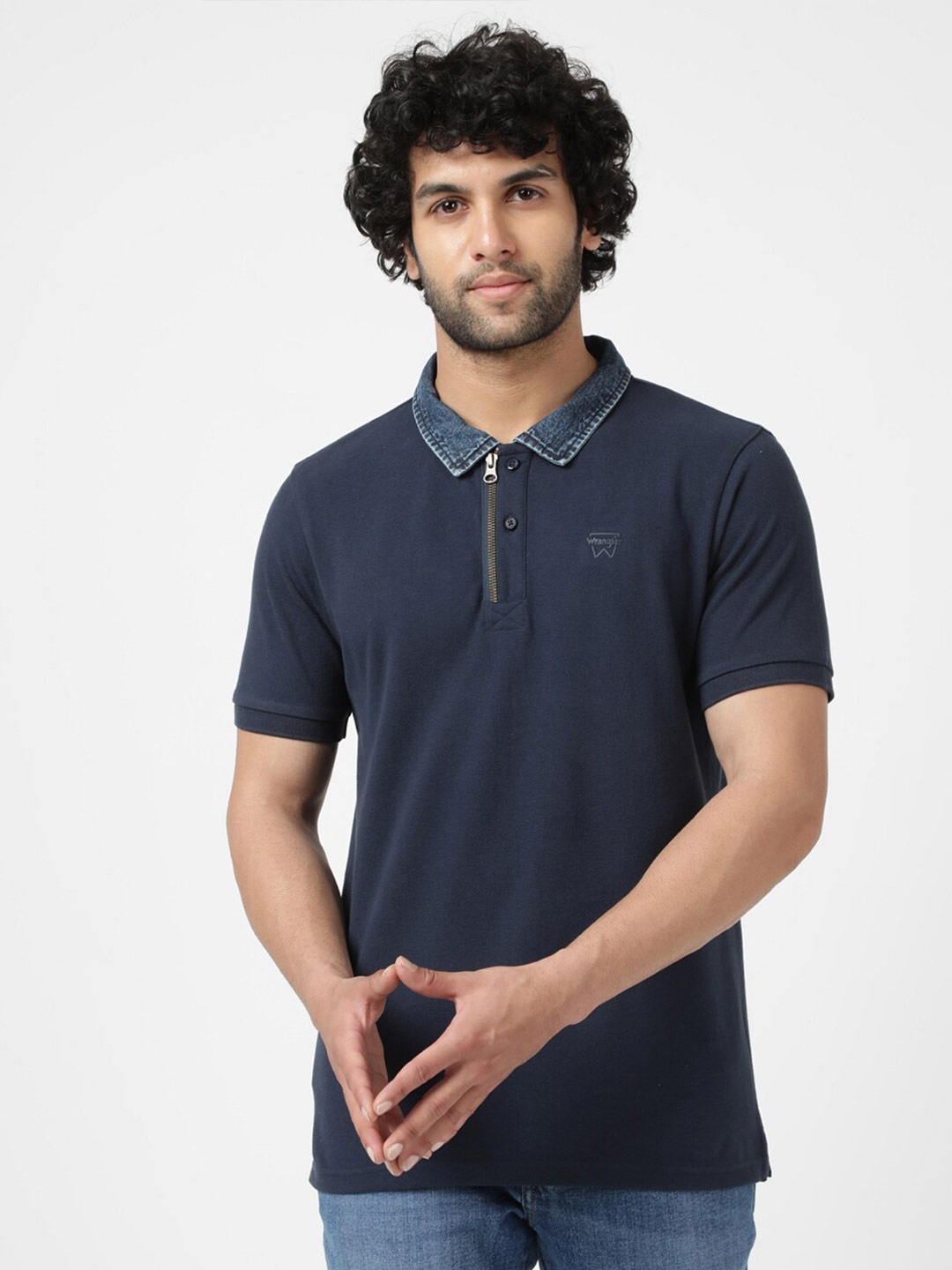 

Wrangler Men Polo Collar Cotton T-shirt, Navy blue