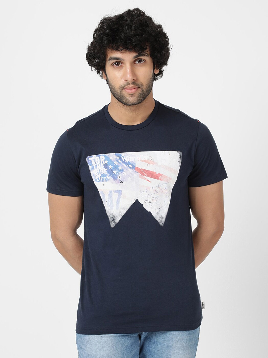 

Wrangler Men Graphic Printed Cotton T-shirt, Navy blue