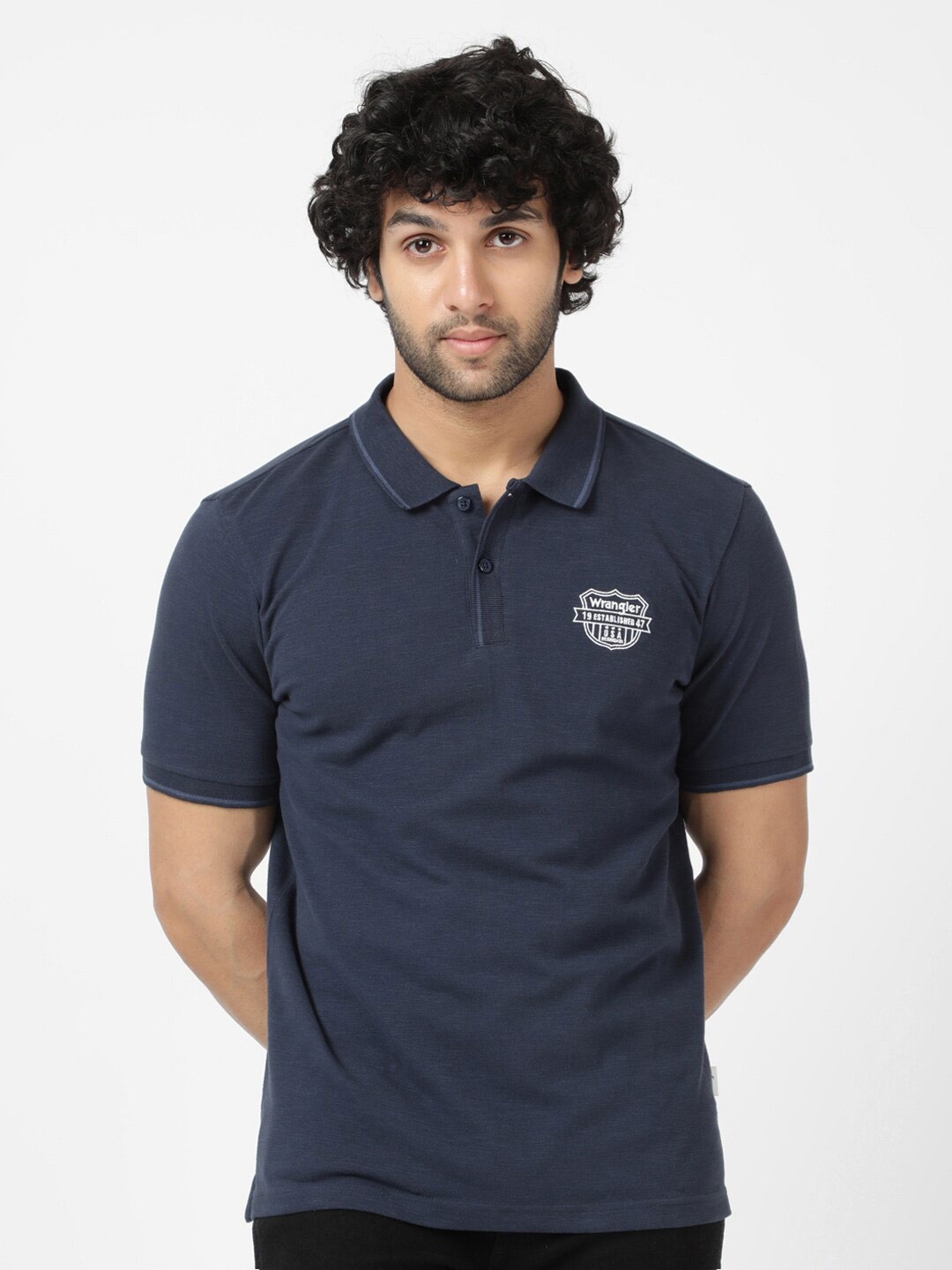 

Wrangler Men Polo Collar Cotton T-shirt, Navy blue