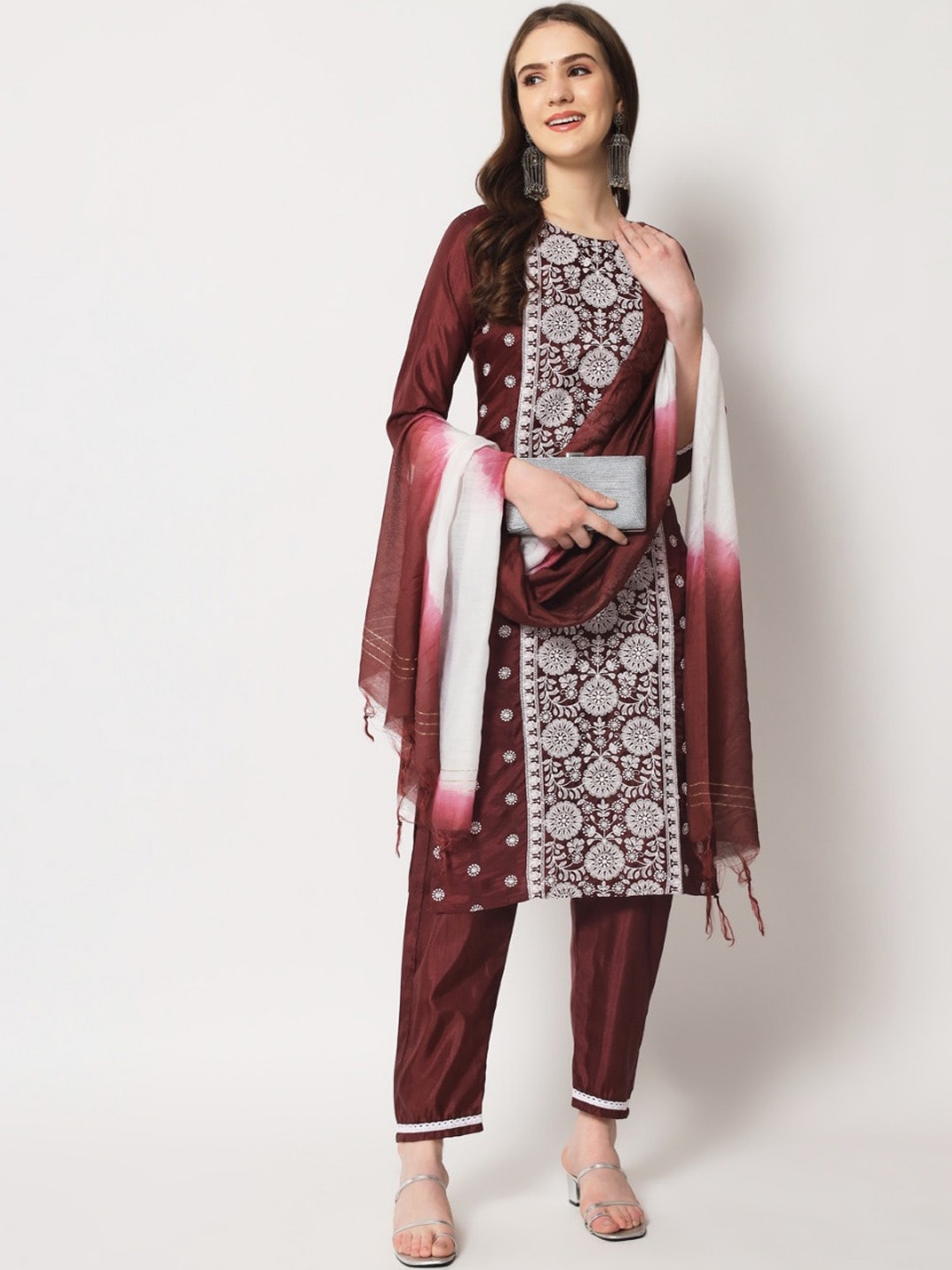

MORLY Women Embroidered Kurta with Trousers & Dupatta, Maroon