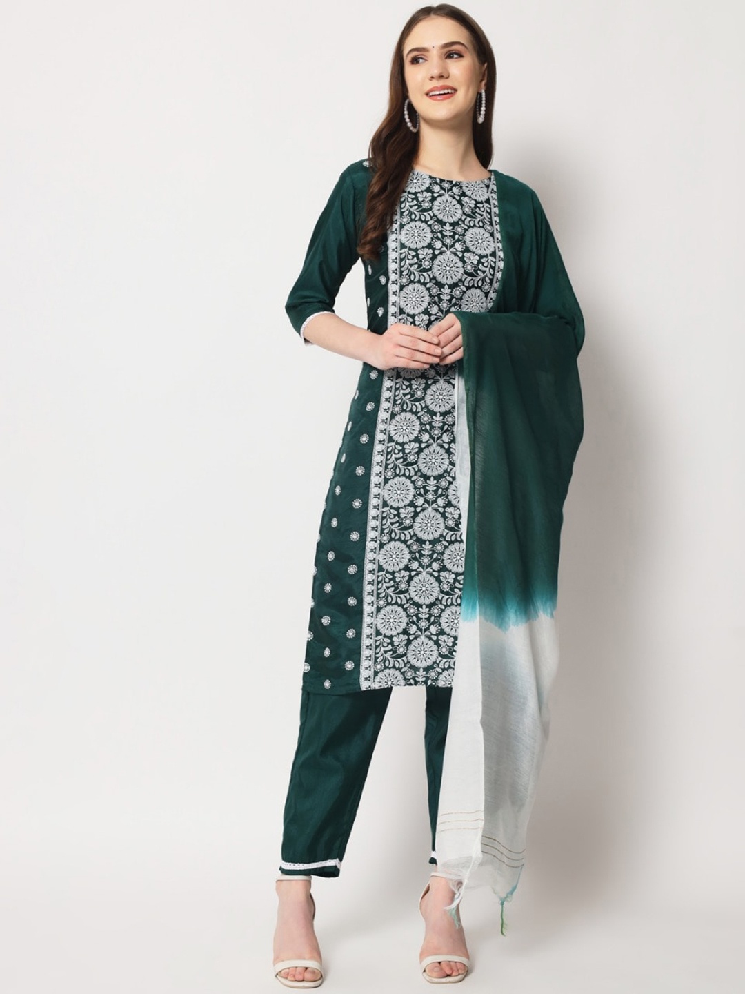 

MORLY Women Embroidered Kurta with Trousers & Dupatta, Green