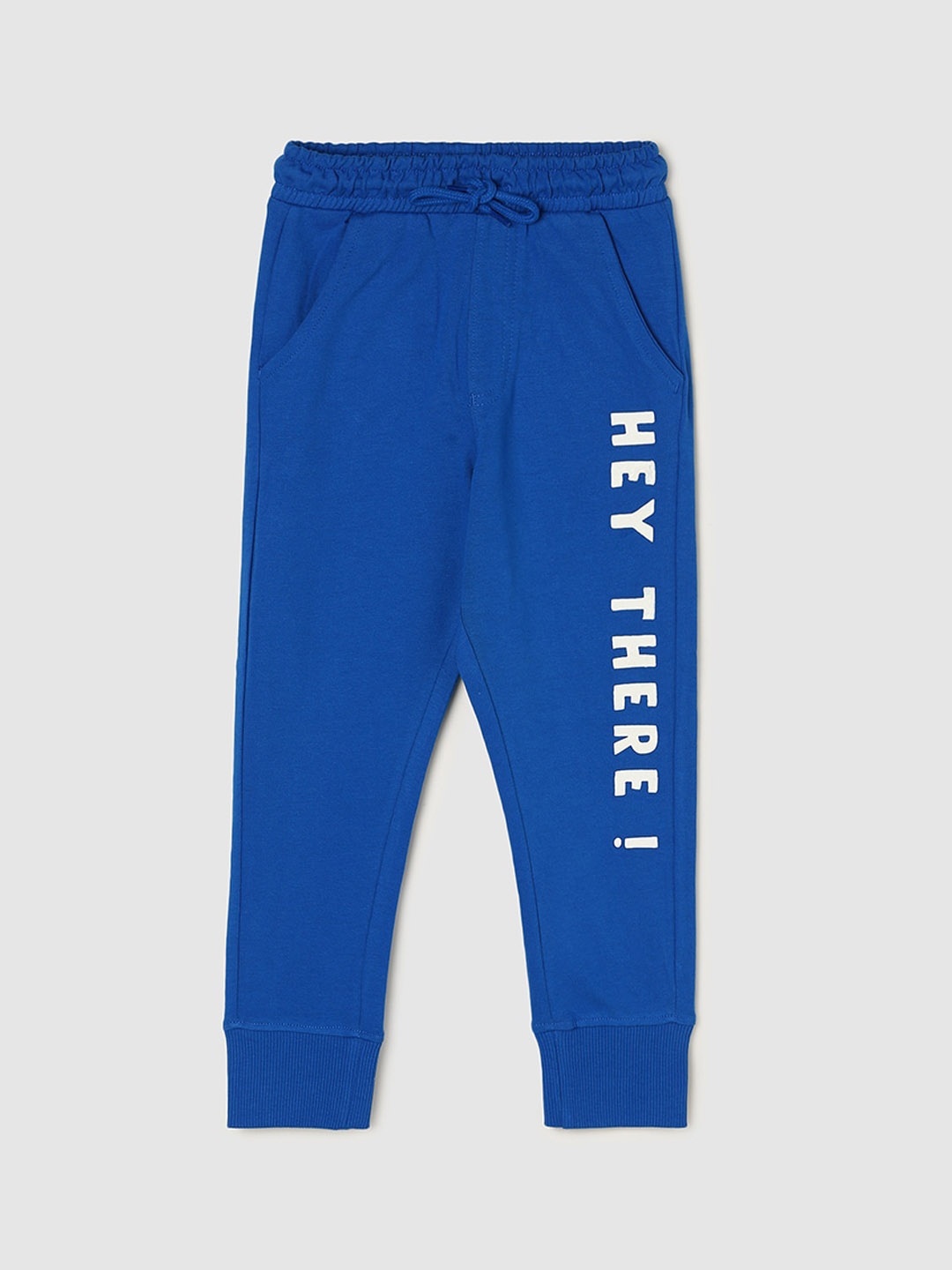 max Boys Printed Cotton Joggers, Blue