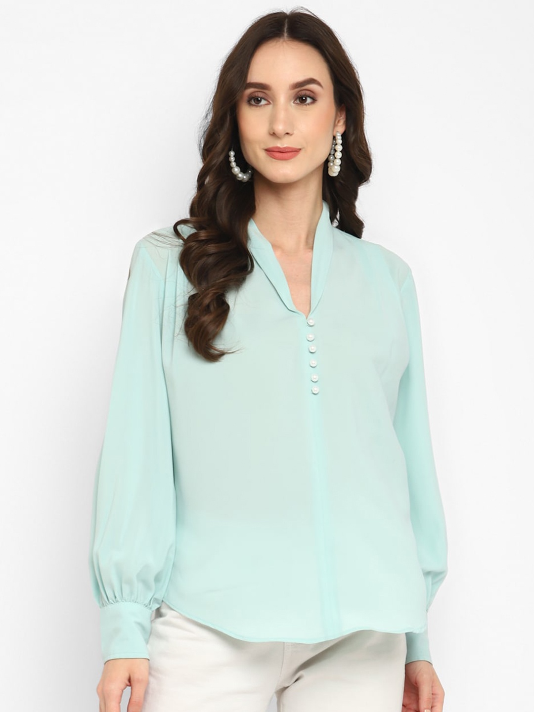 

Taurus Women Bishop Sleeves Casual Shirt, Blue