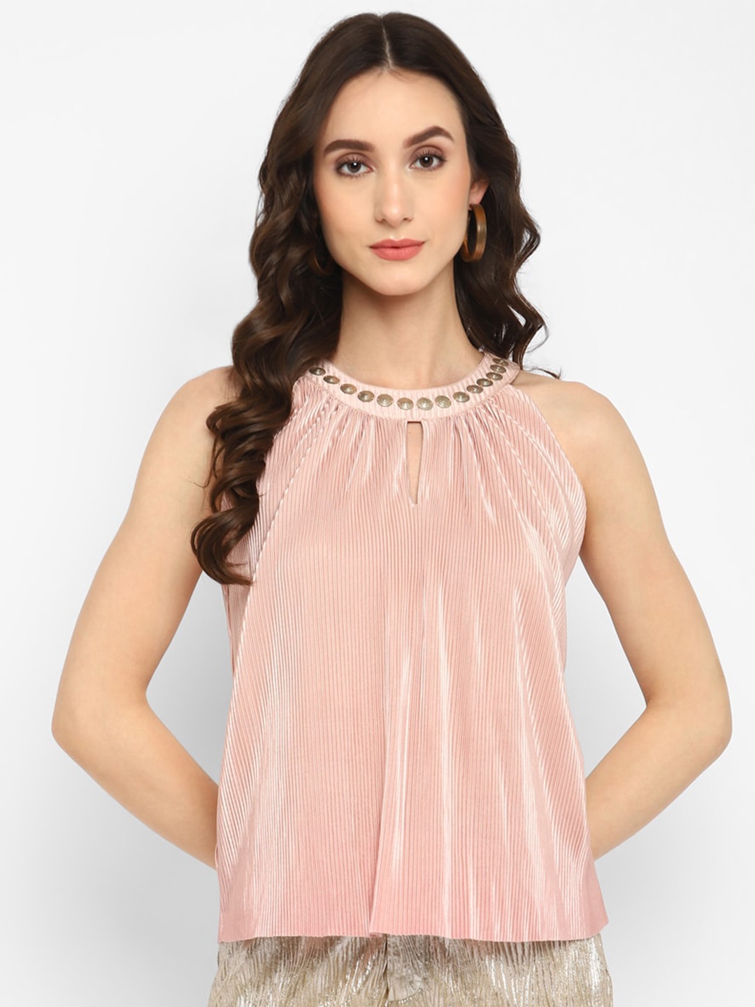 

Taurus Embellished Keyhole Neck Top, Peach