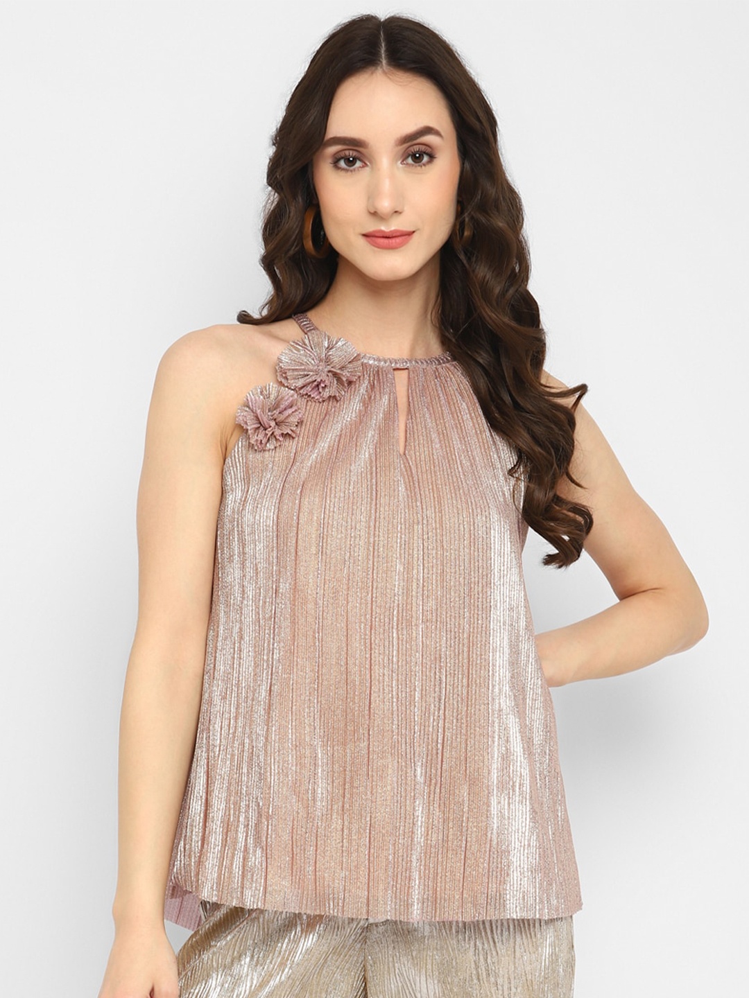 

Taurus Halter Neck Striped Knit Top, Pink