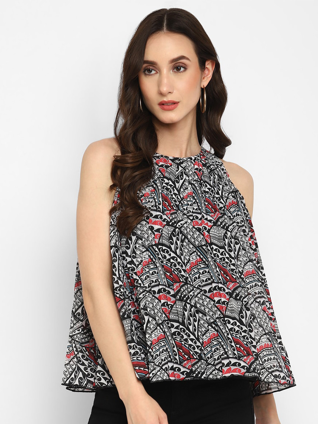 

Taurus Printed Sleeveless A-Line Top, Black