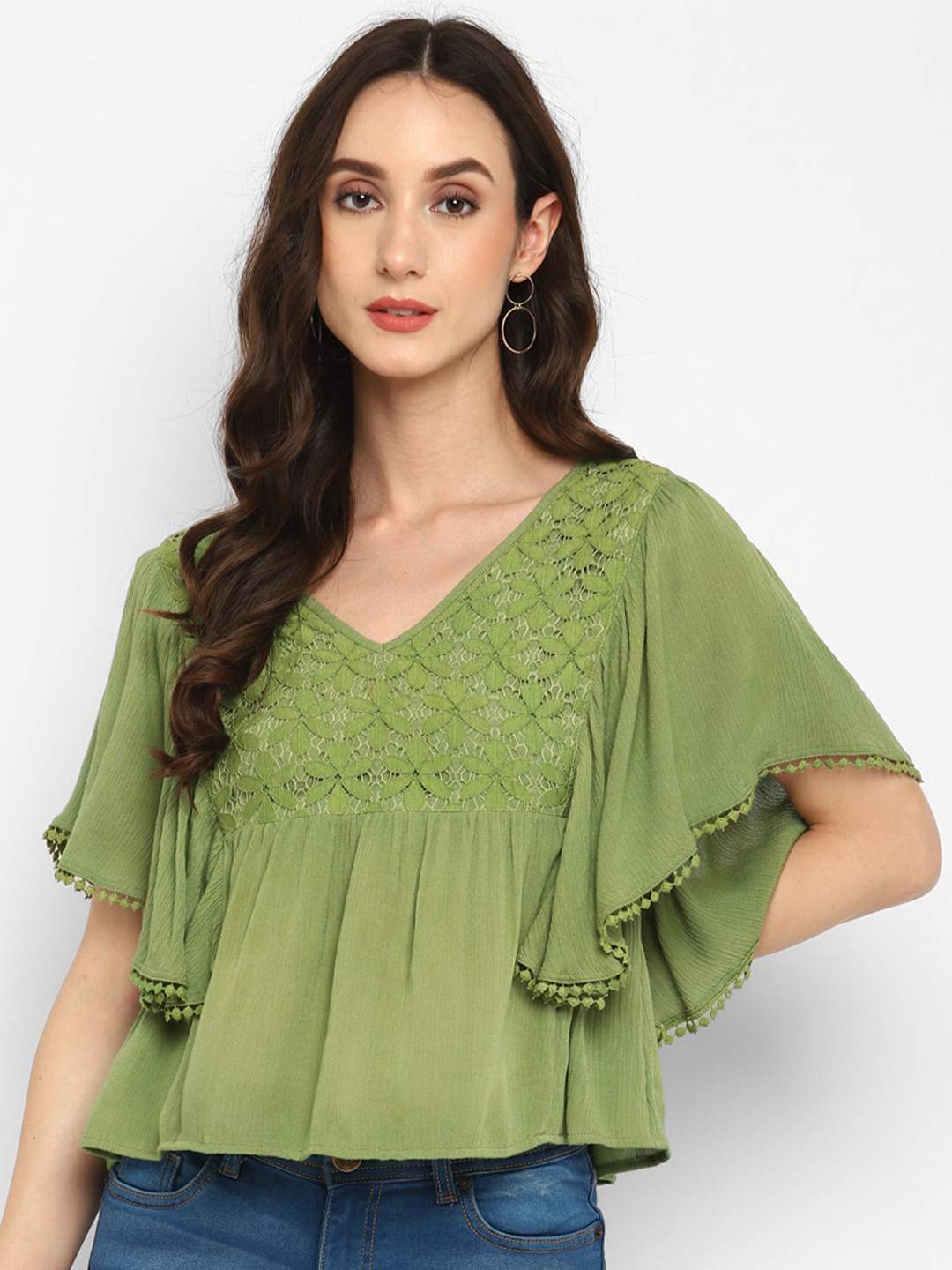 

Taurus V Neck Empire Top, Green