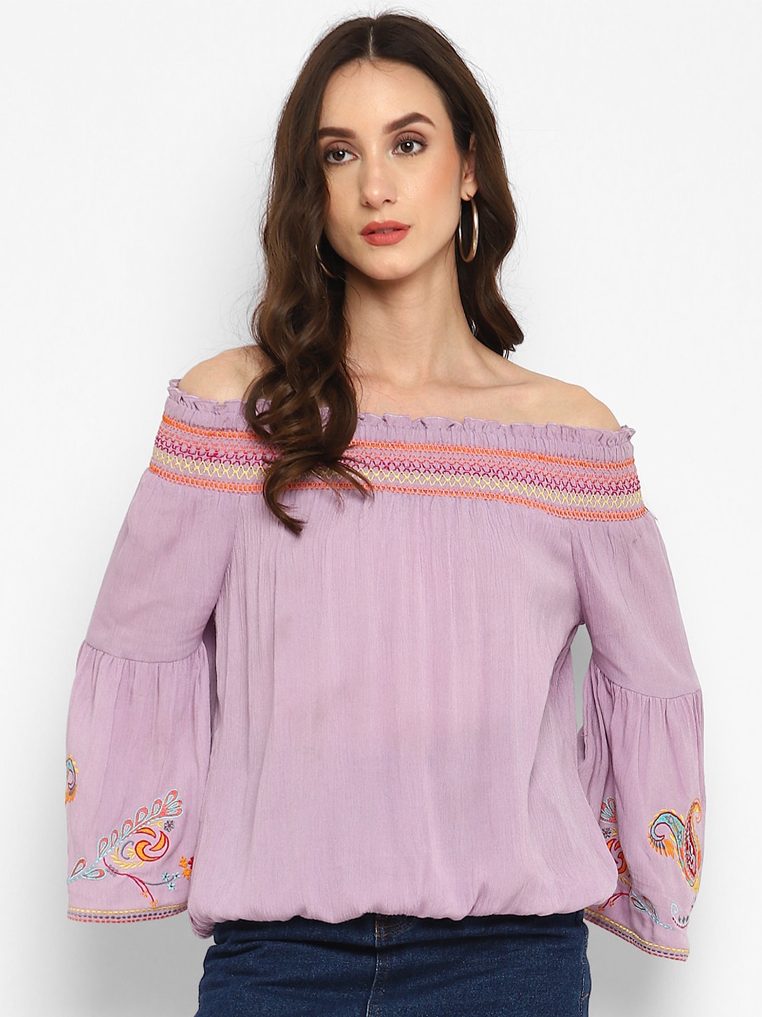 

Taurus Embroidered Off-Shoulder Bardot Top, Lavender