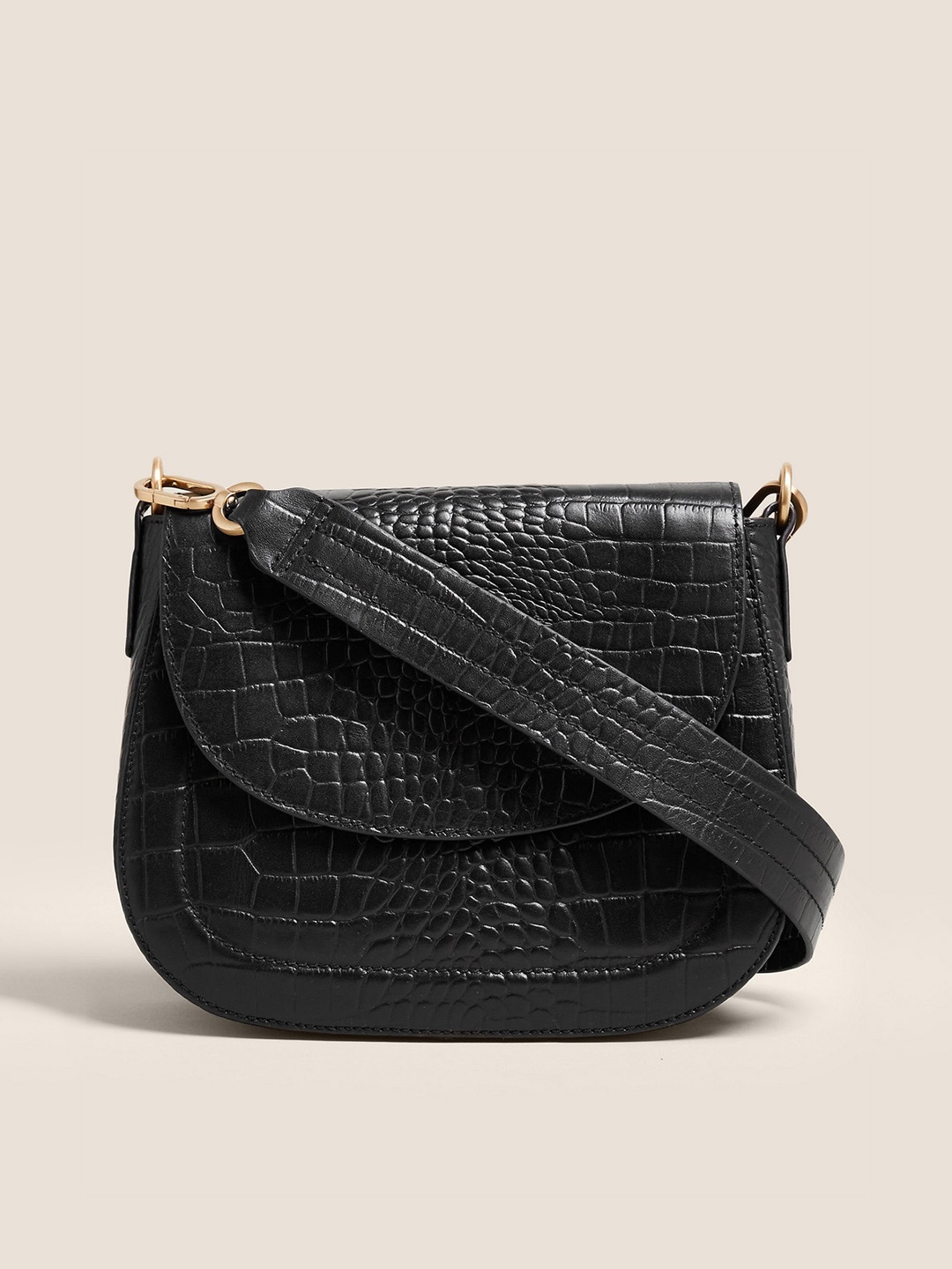 

Marks & Spencer Animal Textured Leather Structured Sling Bag, Black