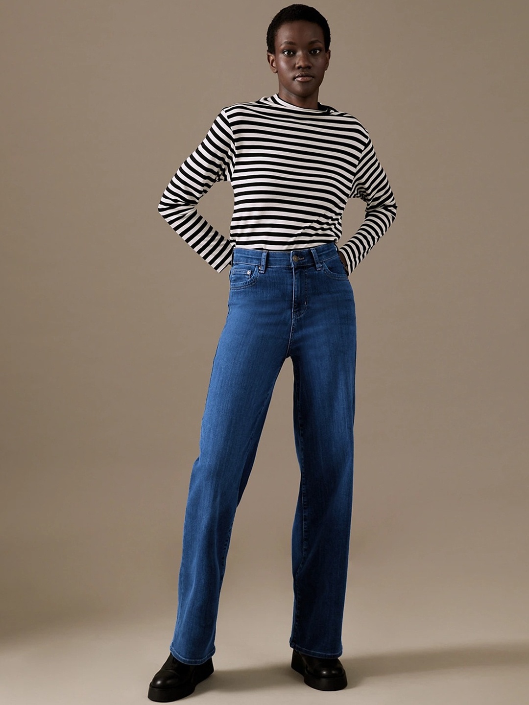 

Marks & Spencer Women Wide Leg High-Rise Jeans, Blue