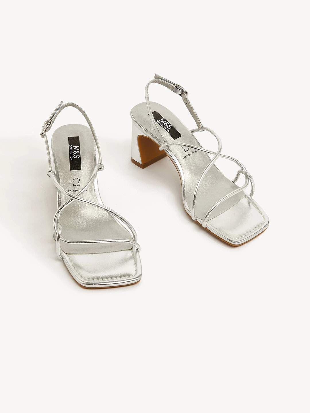 

Marks & Spencer Leather Party Block Heels, Silver