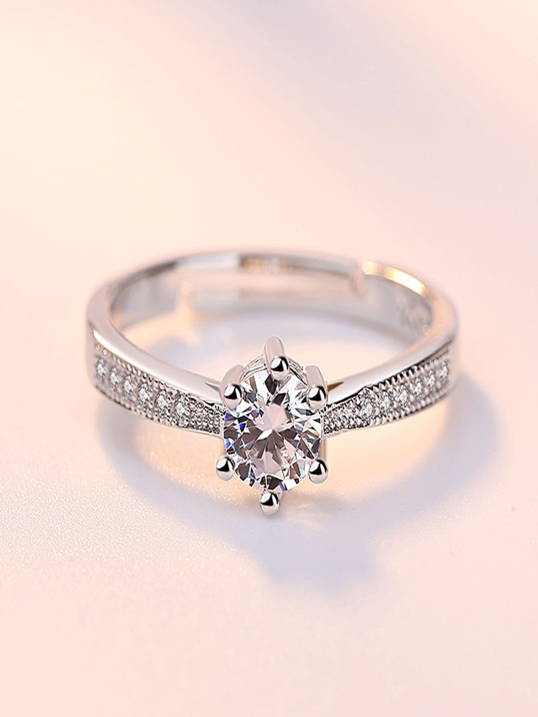 

Ethonica 92.5 Sterling Silver-Plated CZ-Studded Adjustable Finger Ring