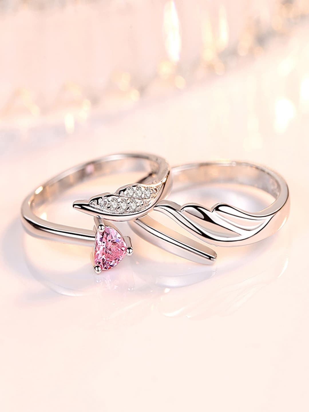 

Ethonica Set Of 2 92.5 Sterling Silver-Plated Stone-Studded Adjustable Finger Rings