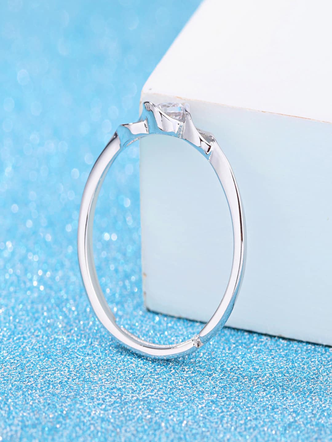 

Ethonica 92.5 Sterling Silver-Plated Stone-Studded Adjustable Finger Ring
