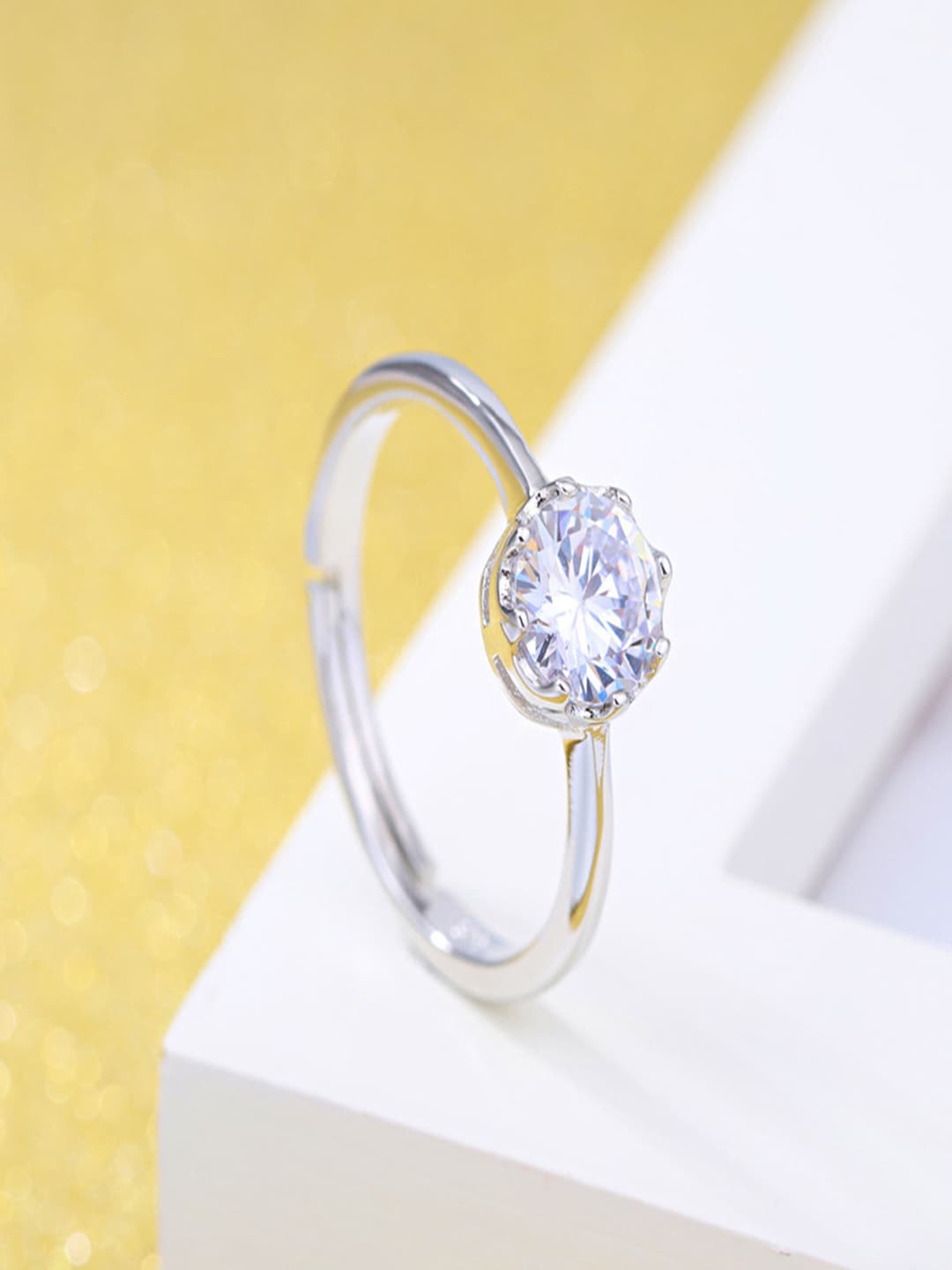 

Ethonica 92.5 Sterling Silver-Plated Stone-Studded Adjustable Finger Ring