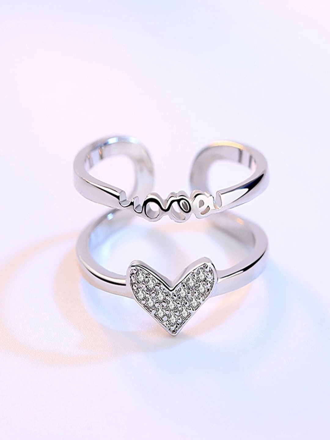 

Ethonica 92.5 Sterling Silver-Plated Stone-Studded Adjustable Finger Ring