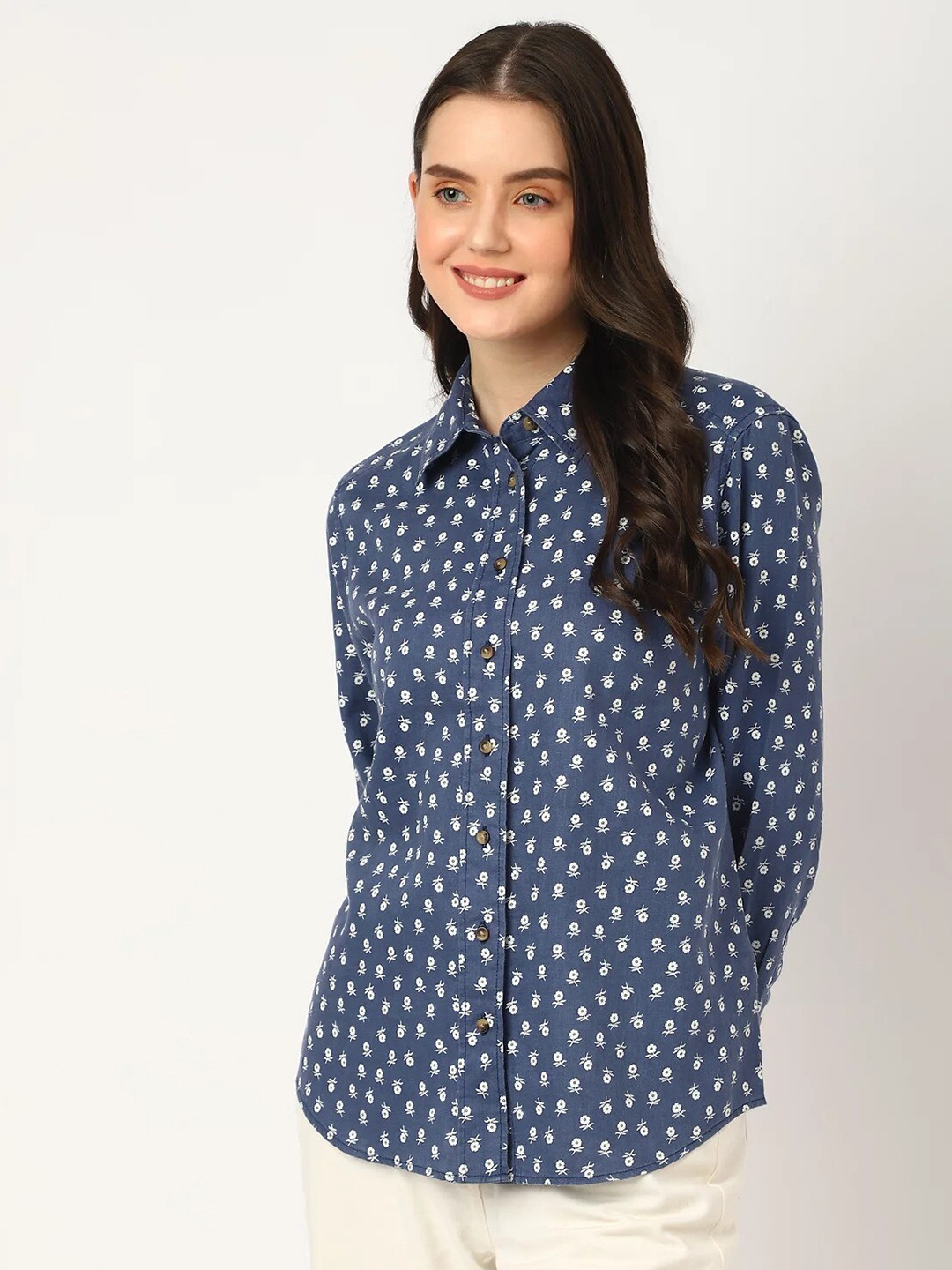 

Marks & Spencer Women Floral Printed Linen Casual Shirt, Blue