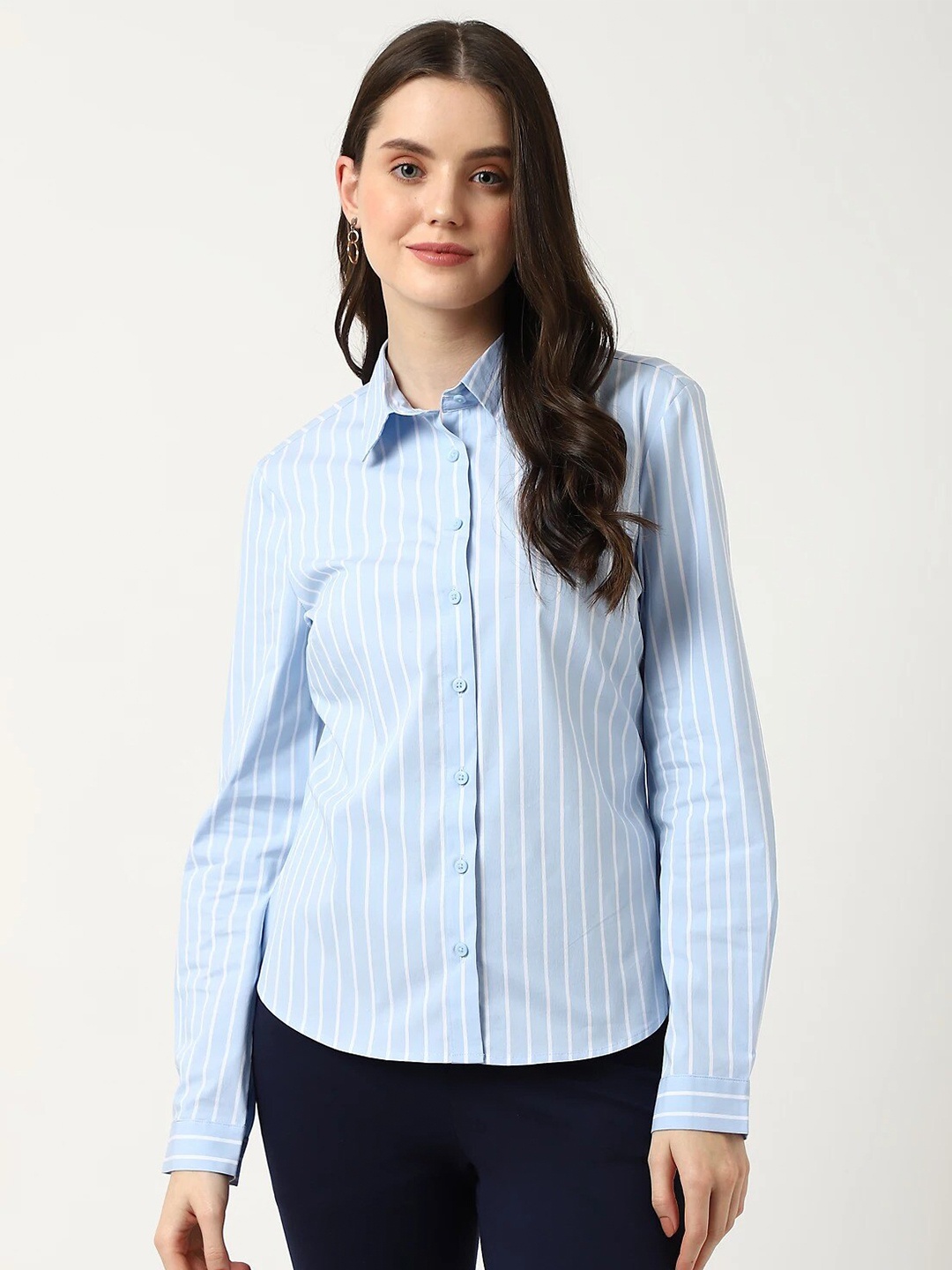 

Marks & Spencer Women Vertical Striped Casual Shirt, Blue