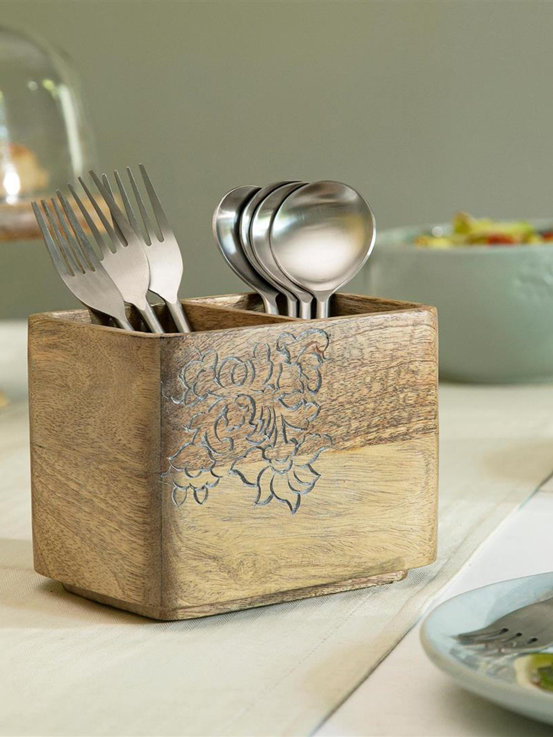 

ellementry Brown Wooden Cutlery Holder