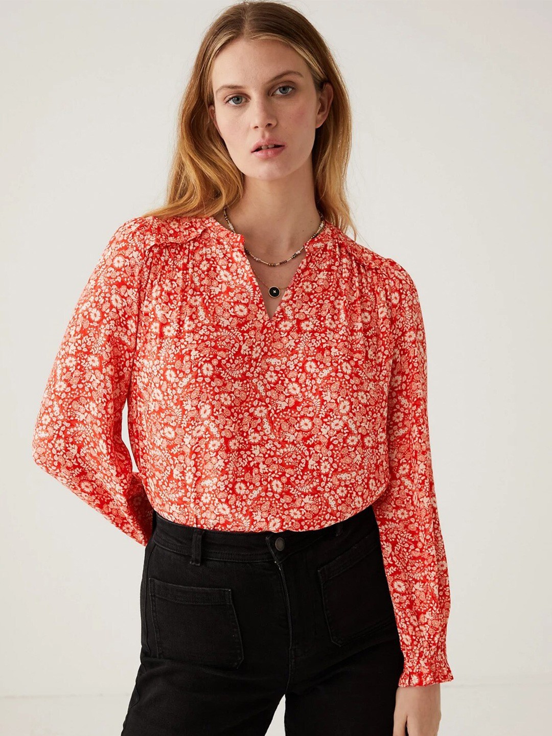 

Marks & Spencer Floral Printed Top, Red