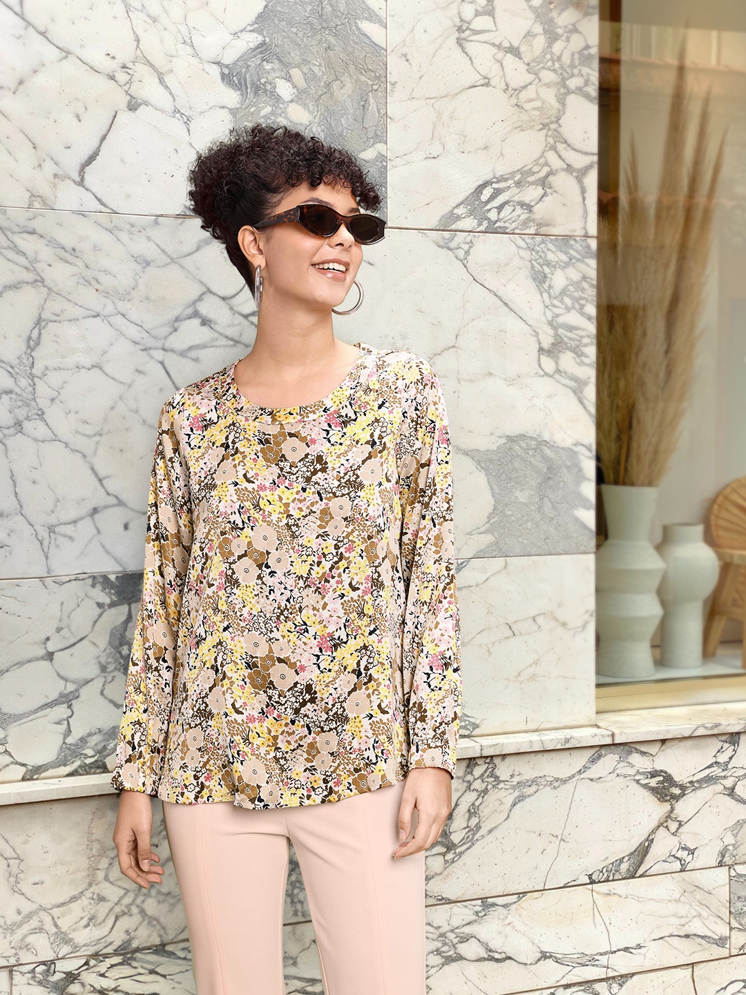 

Marks & Spencer Floral Printed Puff Sleeve Regular Top, Pink