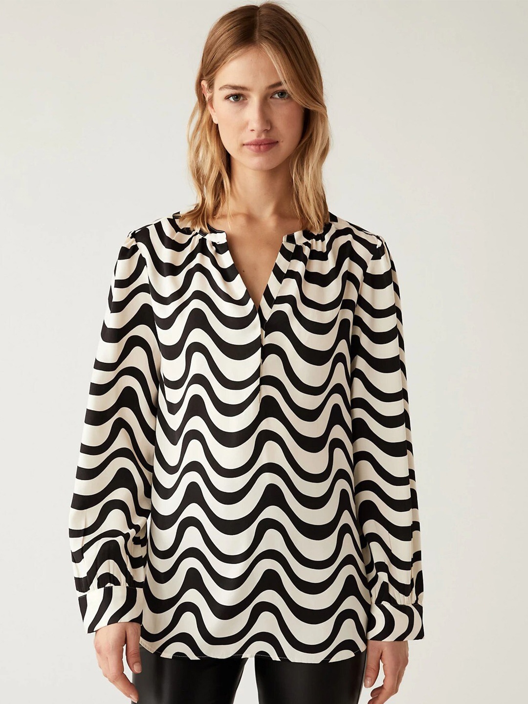 

Marks & Spencer Abstract Printed Shirt Style Regular Top, Off white