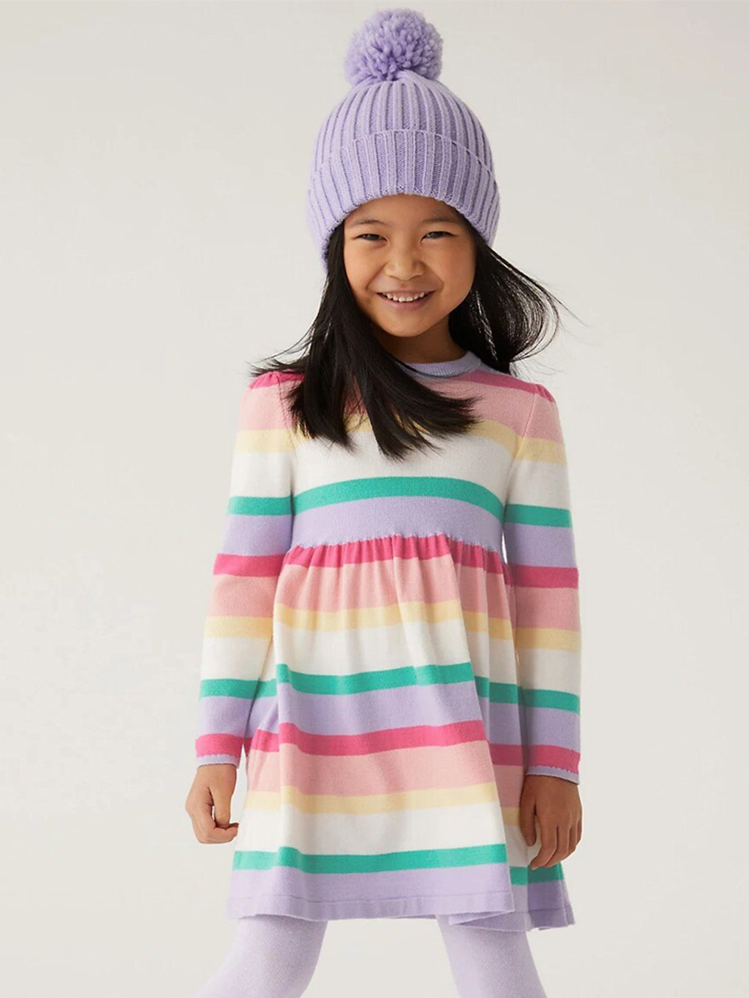 

Marks & Spencer Girls Candy Striped Pure Cotton Fit & Flare Dress, Pink