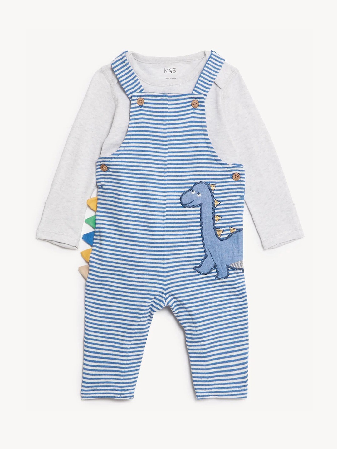 

Marks & Spencer Infants Boys Striped & Applique Straight Leg Fit Pure Cotton Dungaree, Blue