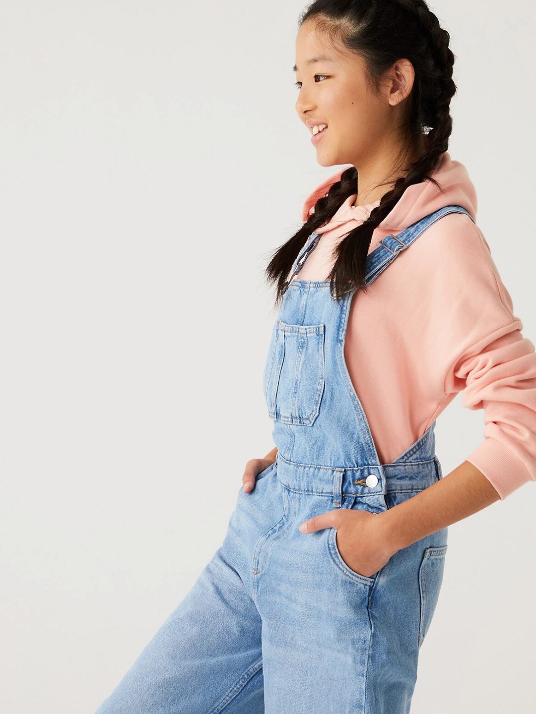

Marks & Spencer Kids Girls Pure Cotton Straight leg Denim Dungarees, Blue