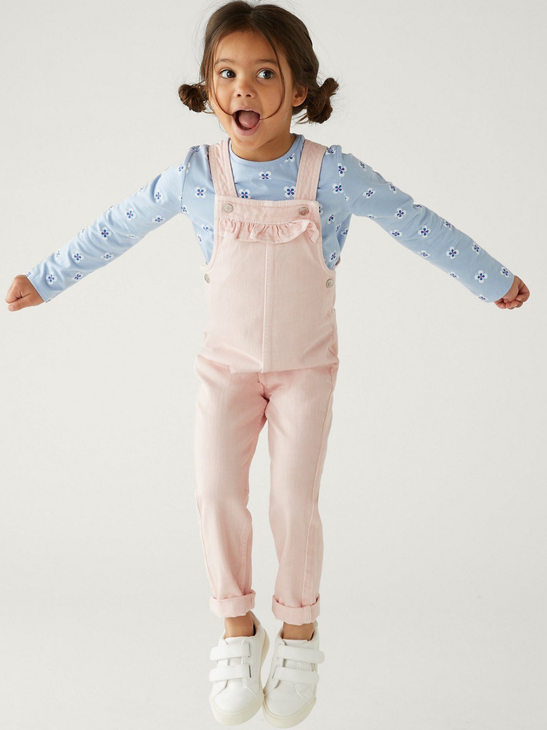 

Marks & Spencer Kids Girls Straight-Leg Denim Dungaree, Pink