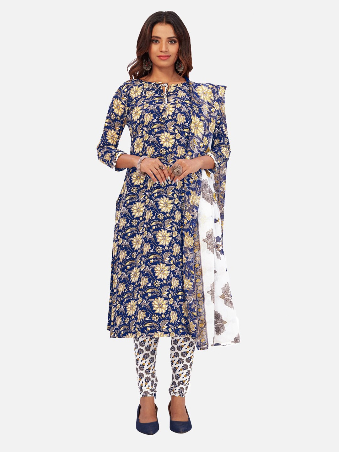 

SALWAR STUDIO Floral Printed Unstitched Dress Material, Blue