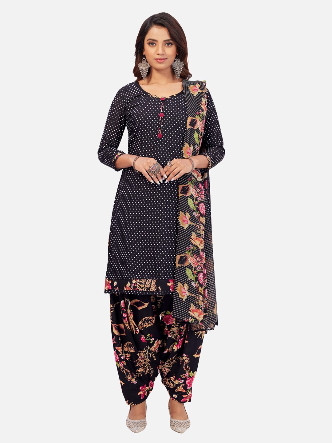 

SALWAR STUDIO Floral Printed Unstitched Dress Material, Black
