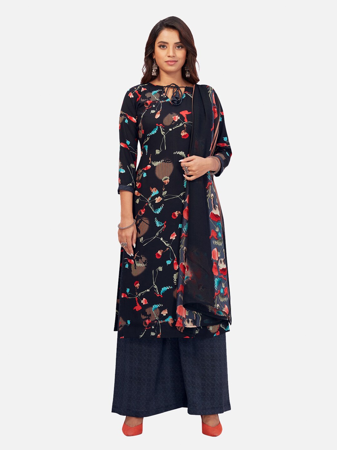 

SALWAR STUDIO Printed Unstitched Dress Material, Black