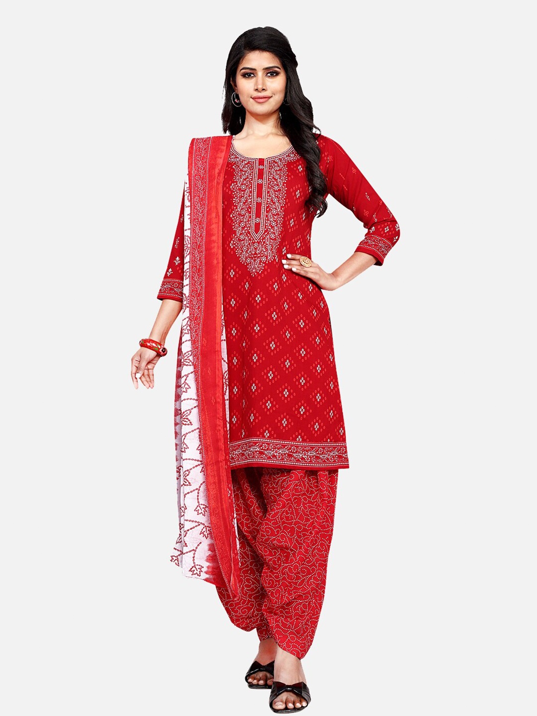 

SALWAR STUDIO Printed Unstitched Dress Material, Red