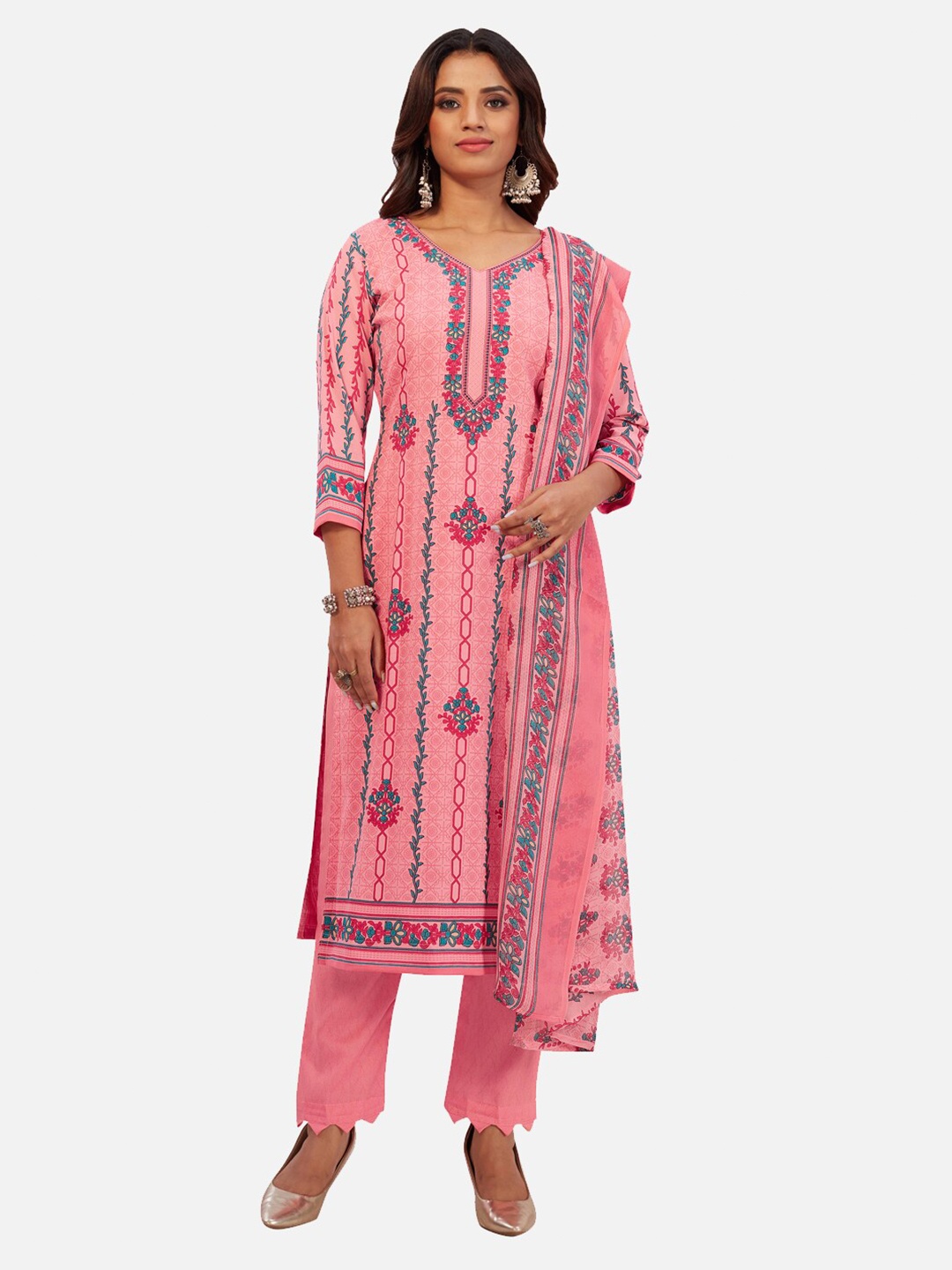 

SALWAR STUDIO Printed Unstitched Dress Material, Pink