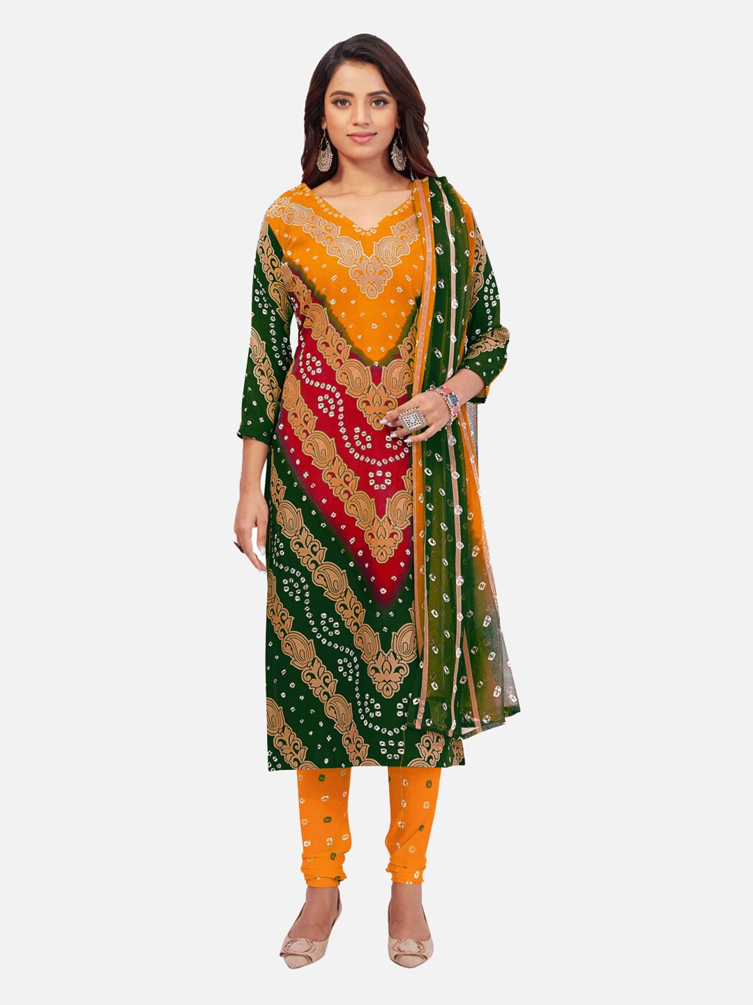 

SALWAR STUDIO Printed Unstitched Dress Material, Green