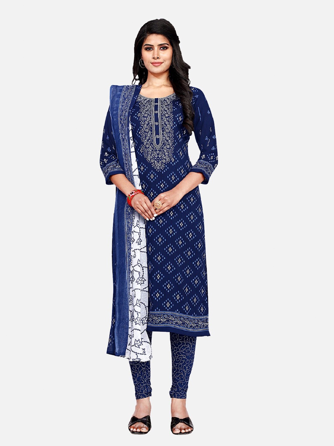 

SALWAR STUDIO Printed Unstitched Dress Material, Blue