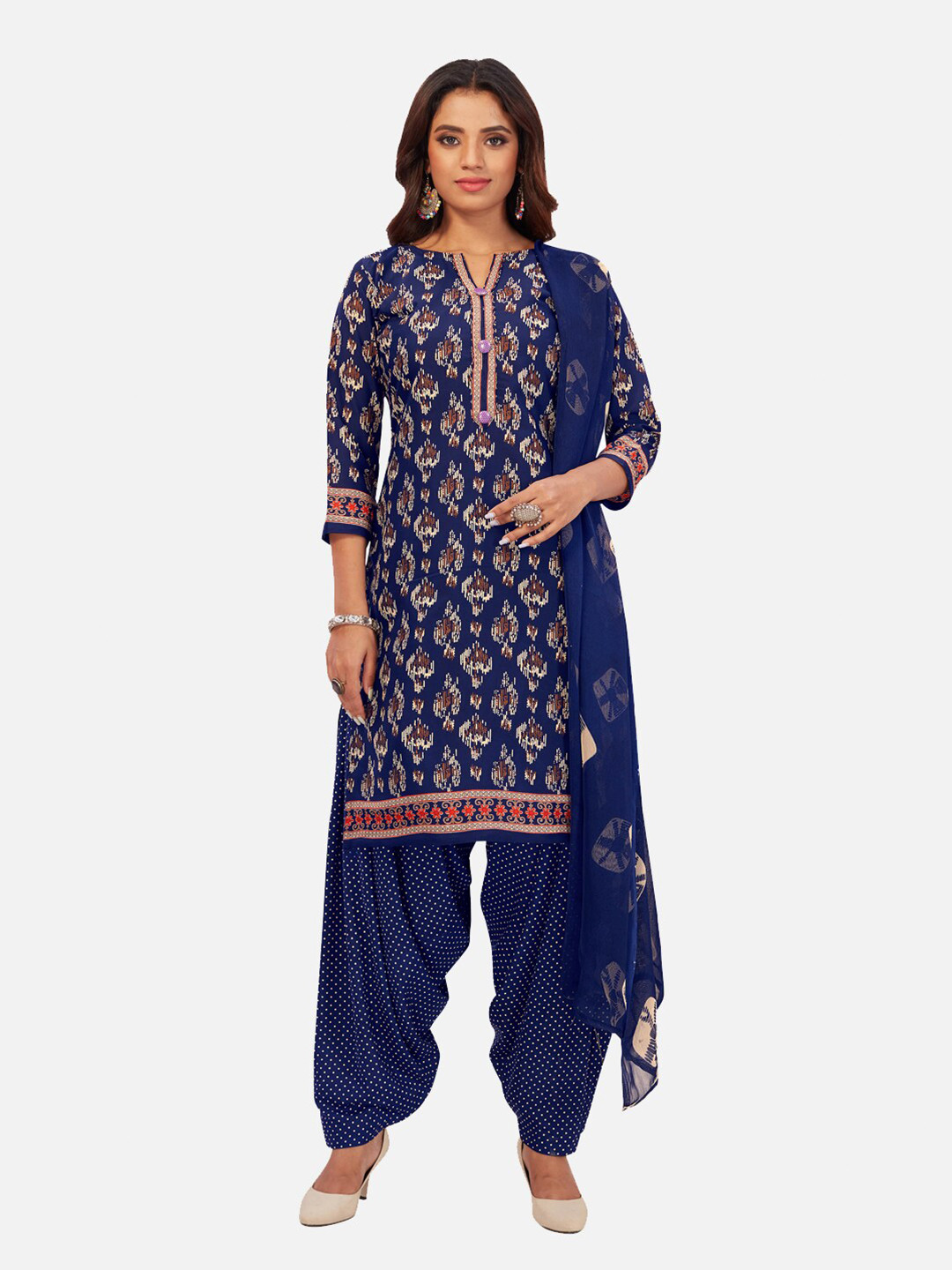

SALWAR STUDIO Printed Unstitched Dress Material, Navy blue