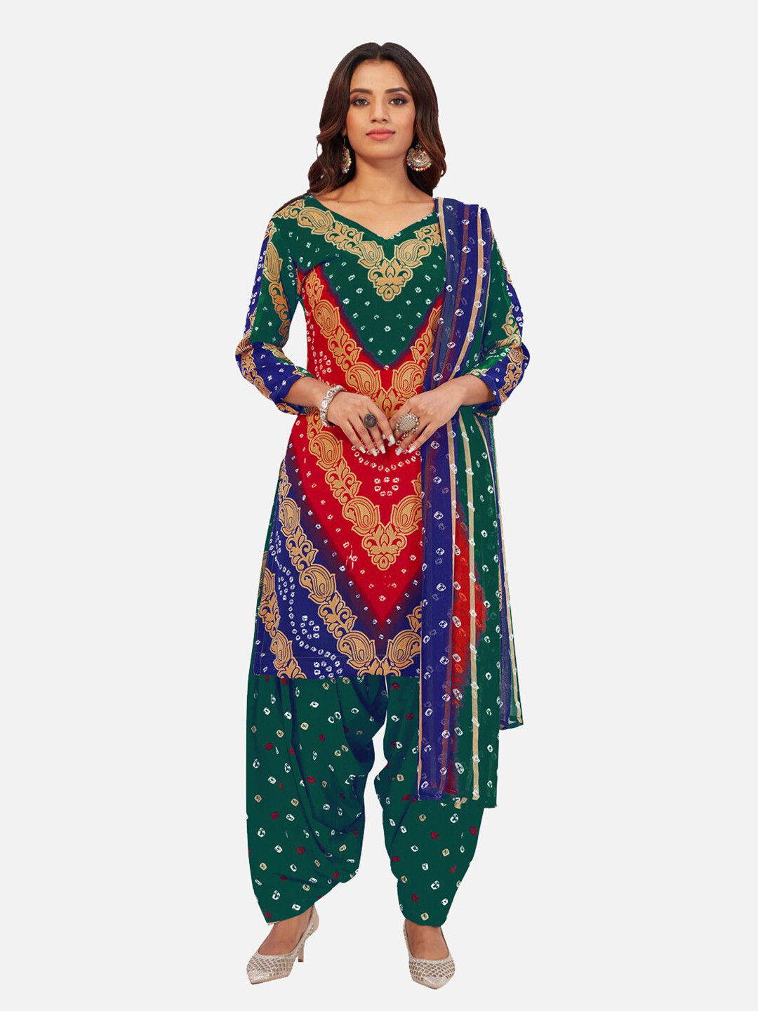 

SALWAR STUDIO Printed Unstitched Dress Material, Green