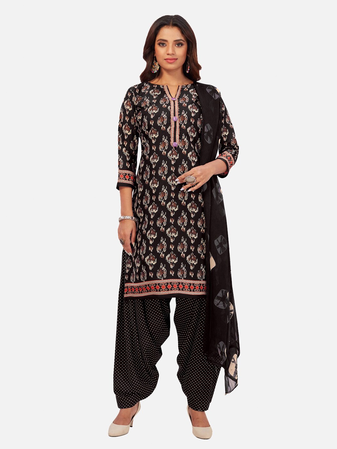 

SALWAR STUDIO Printed Unstitched Dress Material, Black
