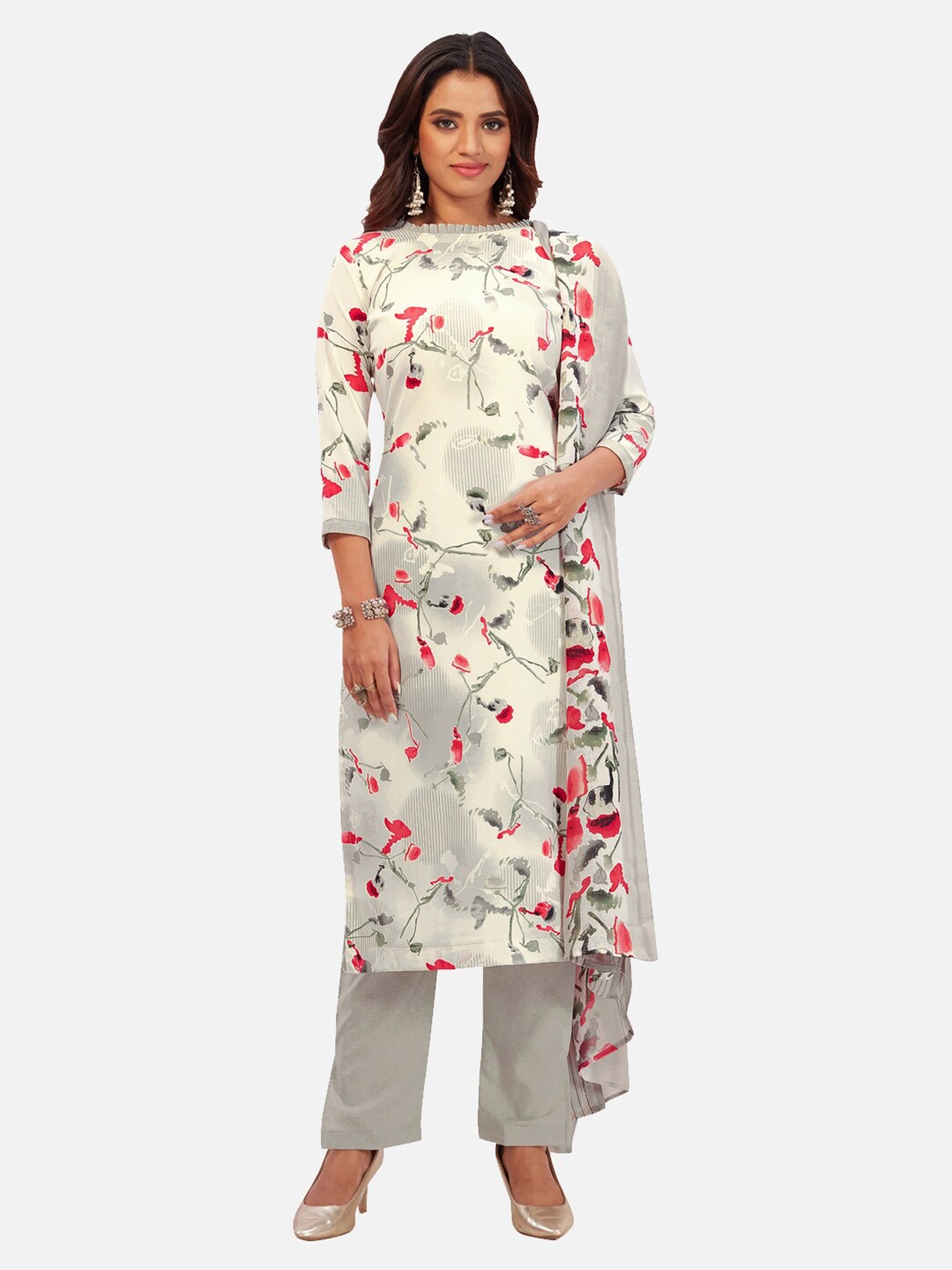 

SALWAR STUDIO Floral Printed Unstitched Dress Material, Grey