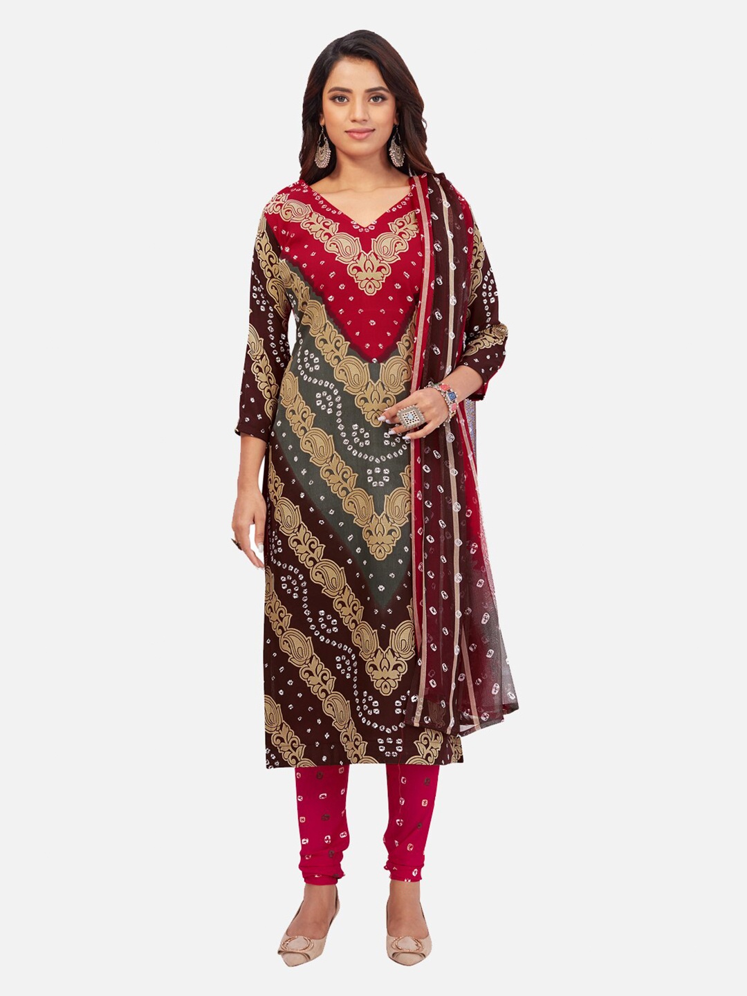 

SALWAR STUDIO Printed Unstitched Dress Material, Red