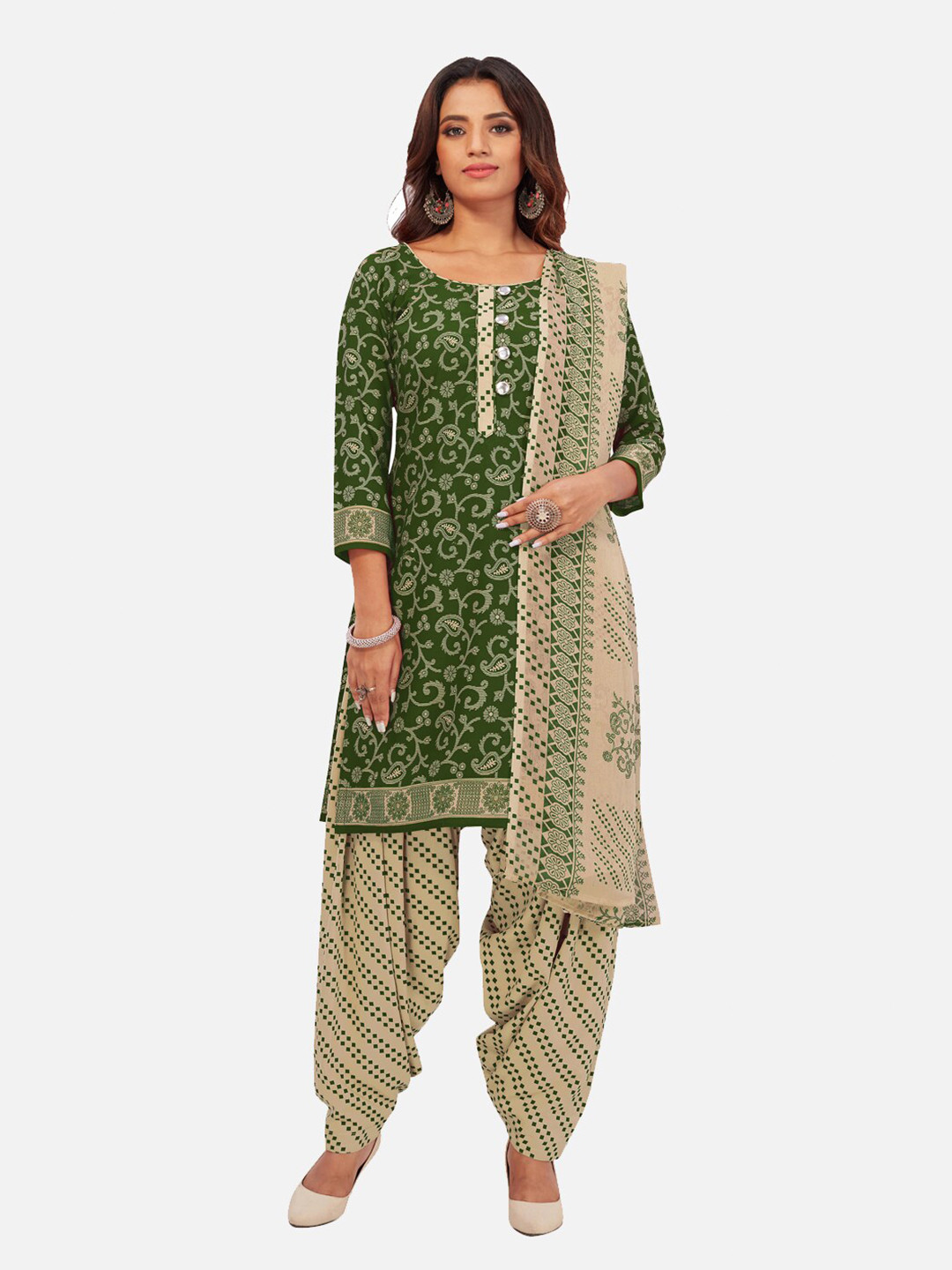 

SALWAR STUDIO Printed Unstitched Dress Material, Green