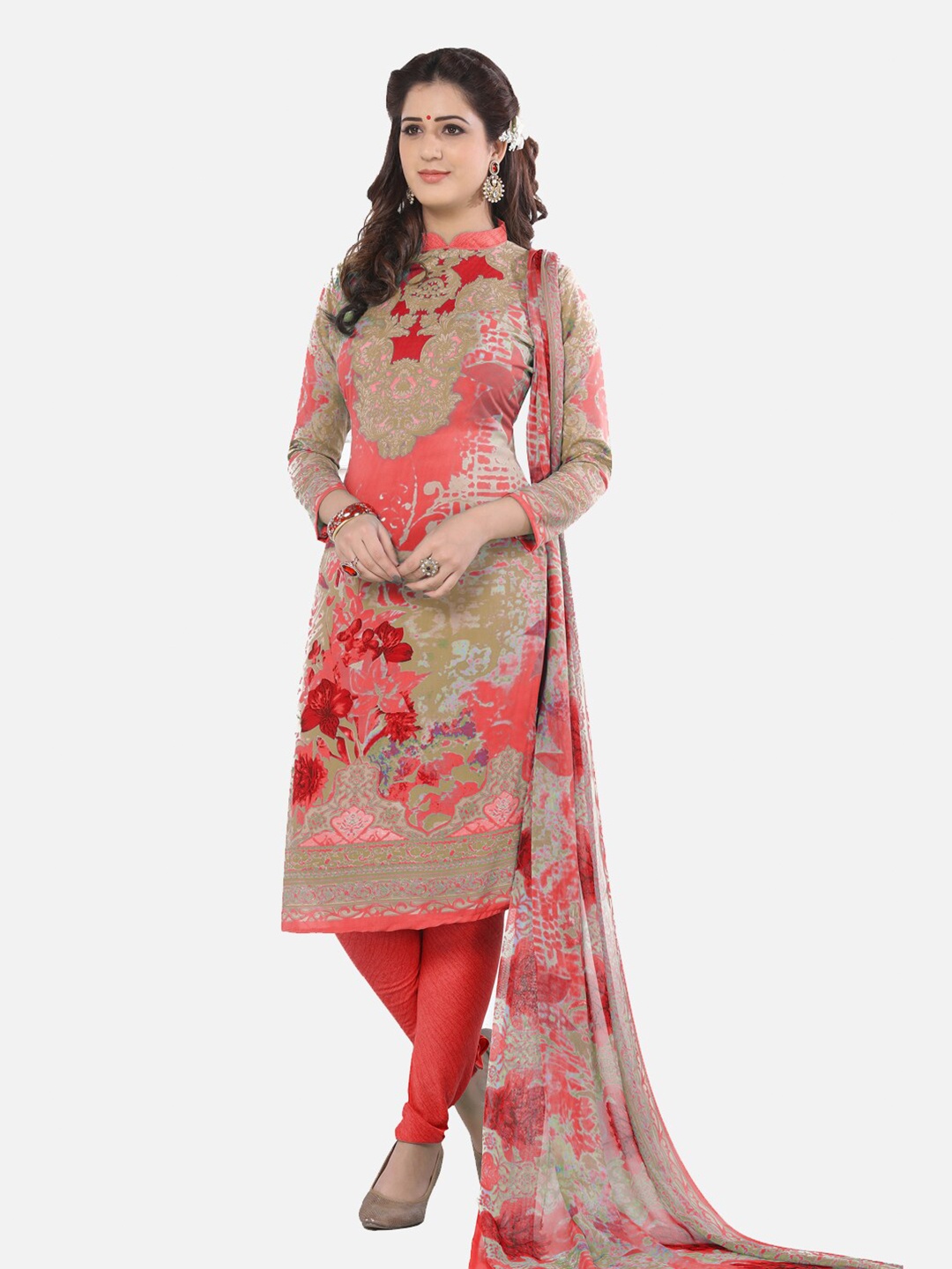 

SALWAR STUDIO Printed Unstitched Dress Material, Orange