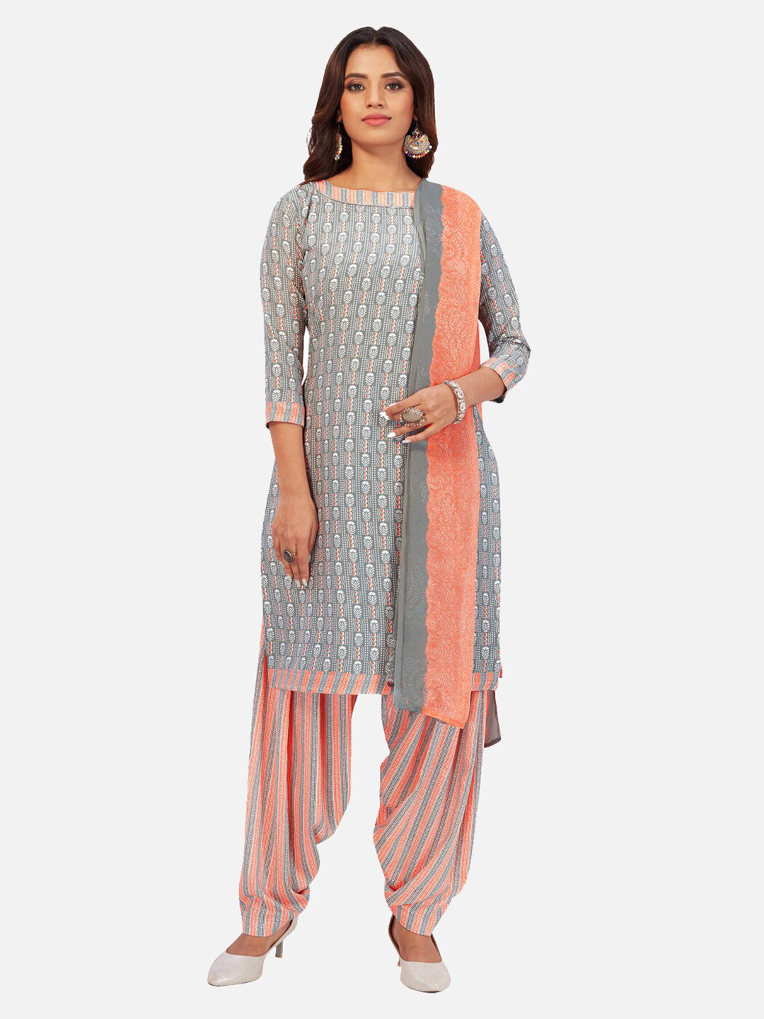 

SALWAR STUDIO Printed Unstitched Dress Material, Grey