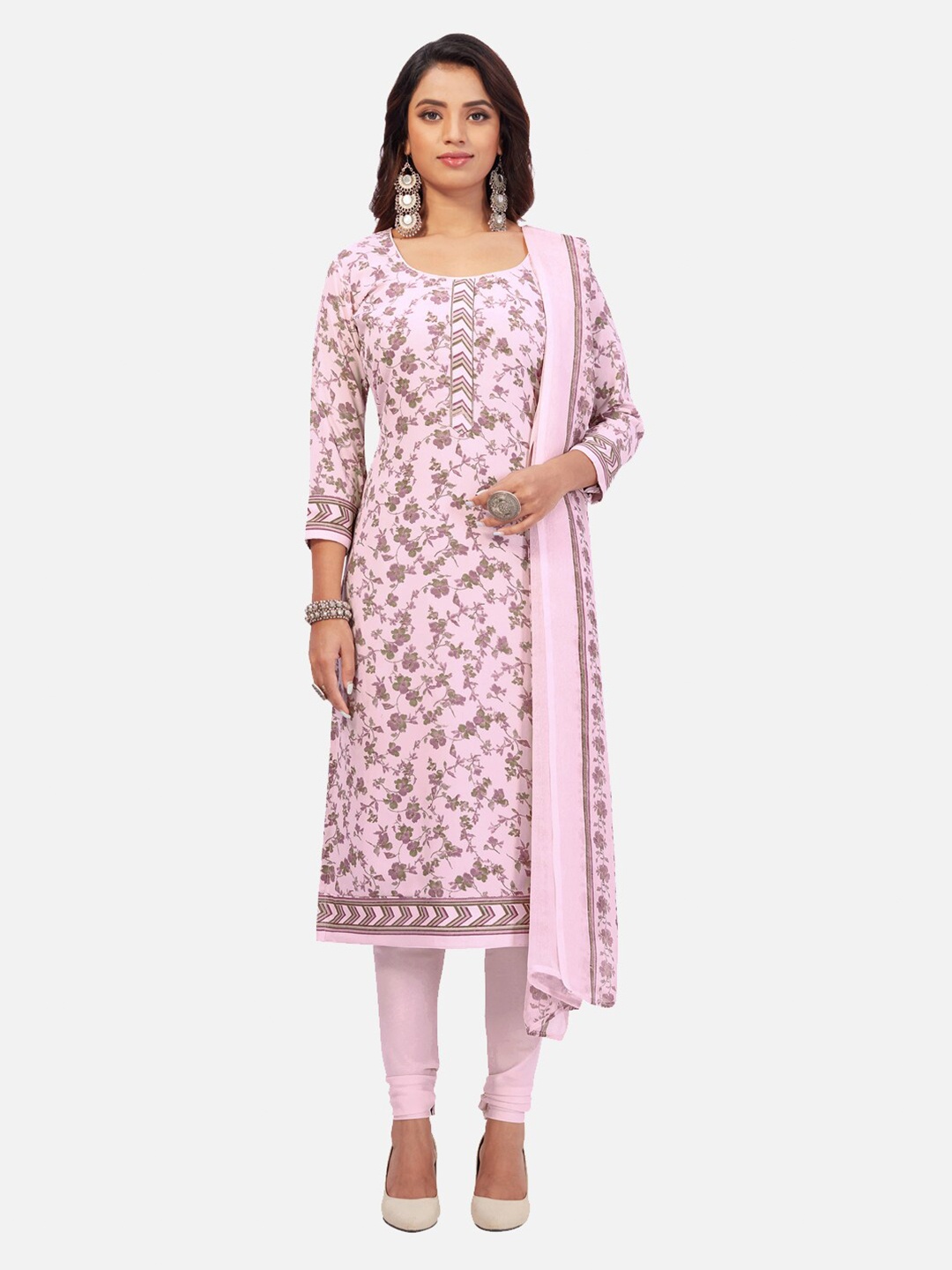 

SALWAR STUDIO Floral Printed Unstitched Dress Material, Pink