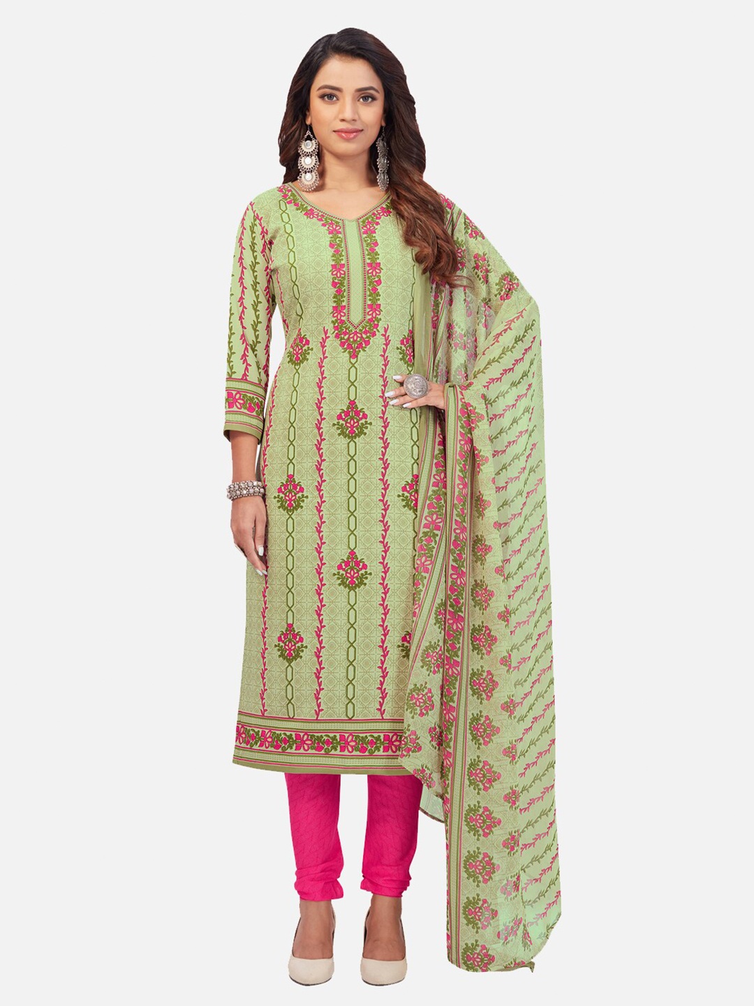 

SALWAR STUDIO Floral Printed Unstitched Dress Material, Green