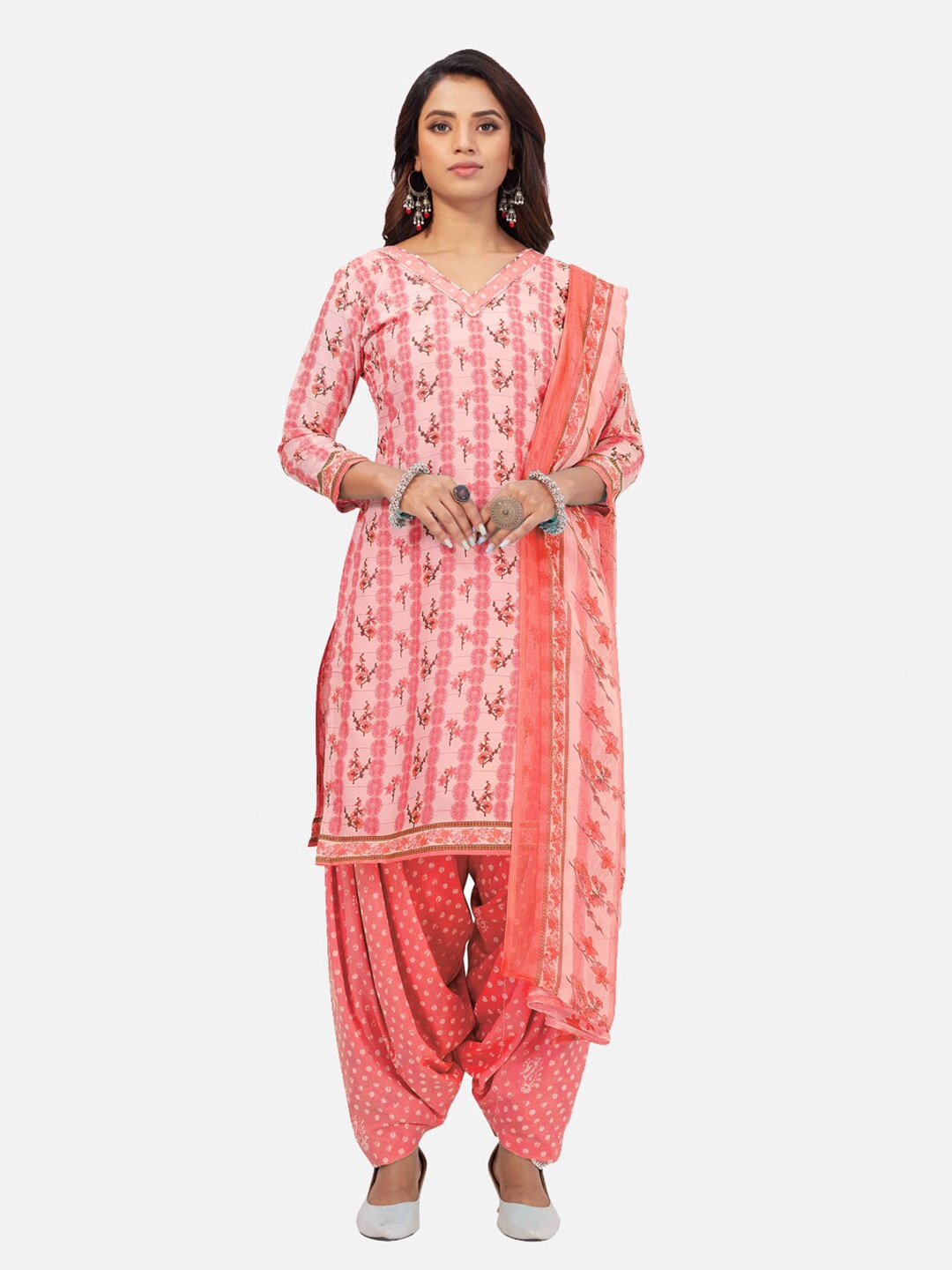 

SALWAR STUDIO Printed Unstitched Dress Material, Pink