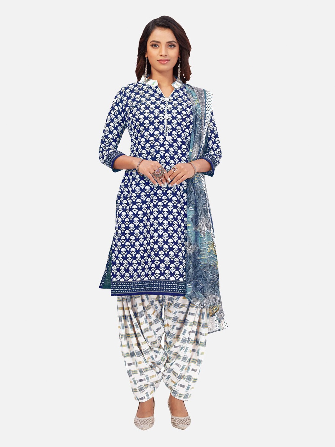 

SALWAR STUDIO Floral Printed Unstitched Dress Material, Blue